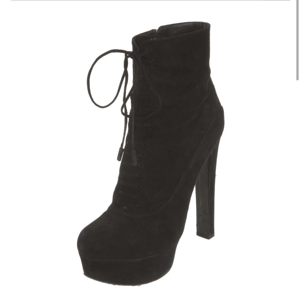 Prada Lace Up Suede Platform Bootie
